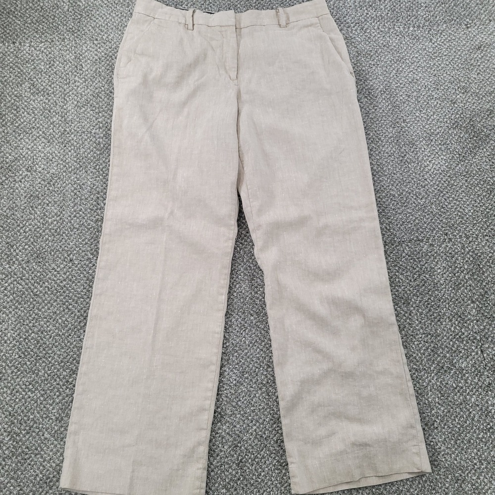 Gap‎ Perfect Trouser Womens 14R Beige Linen Blend Wide Leg Stretch Dress Pants